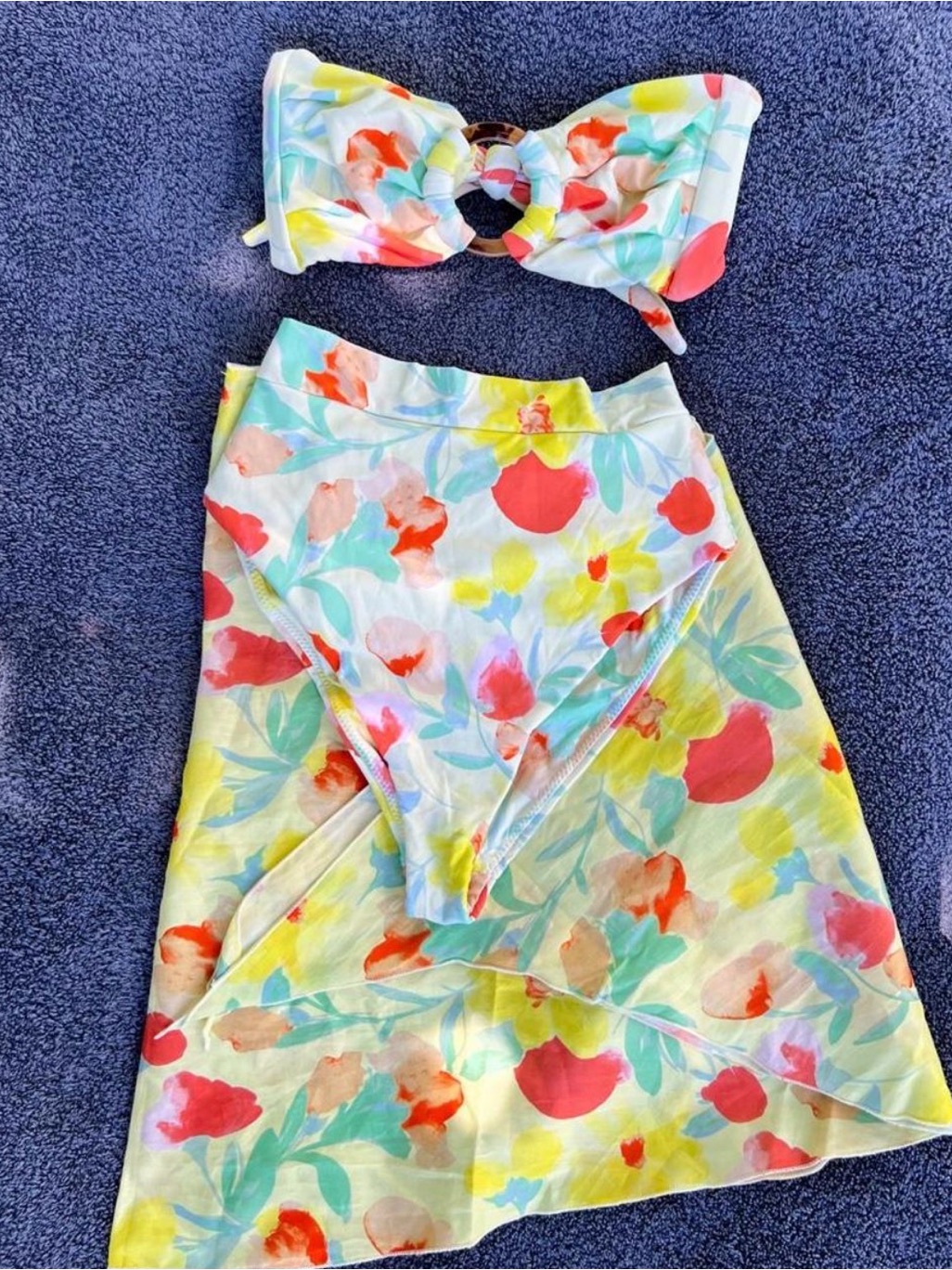 Montce 3 Piece Floral Bikini Set With Matching Wrap Sarong